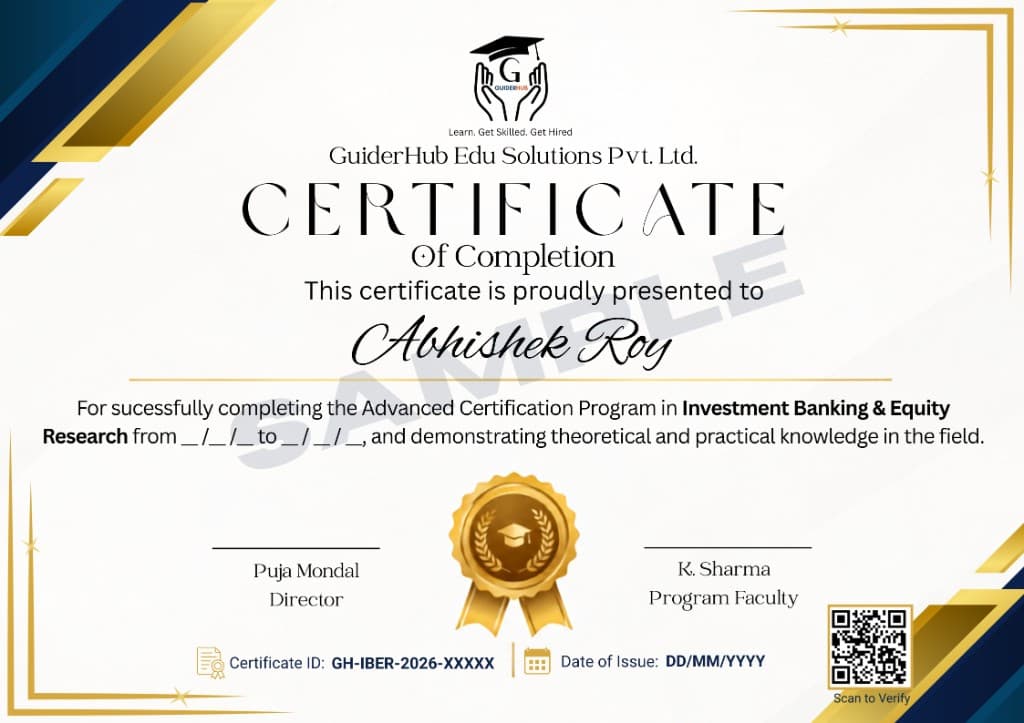 Investment Banking & Equity Research — Advanced Certification Course Sample Certificate
